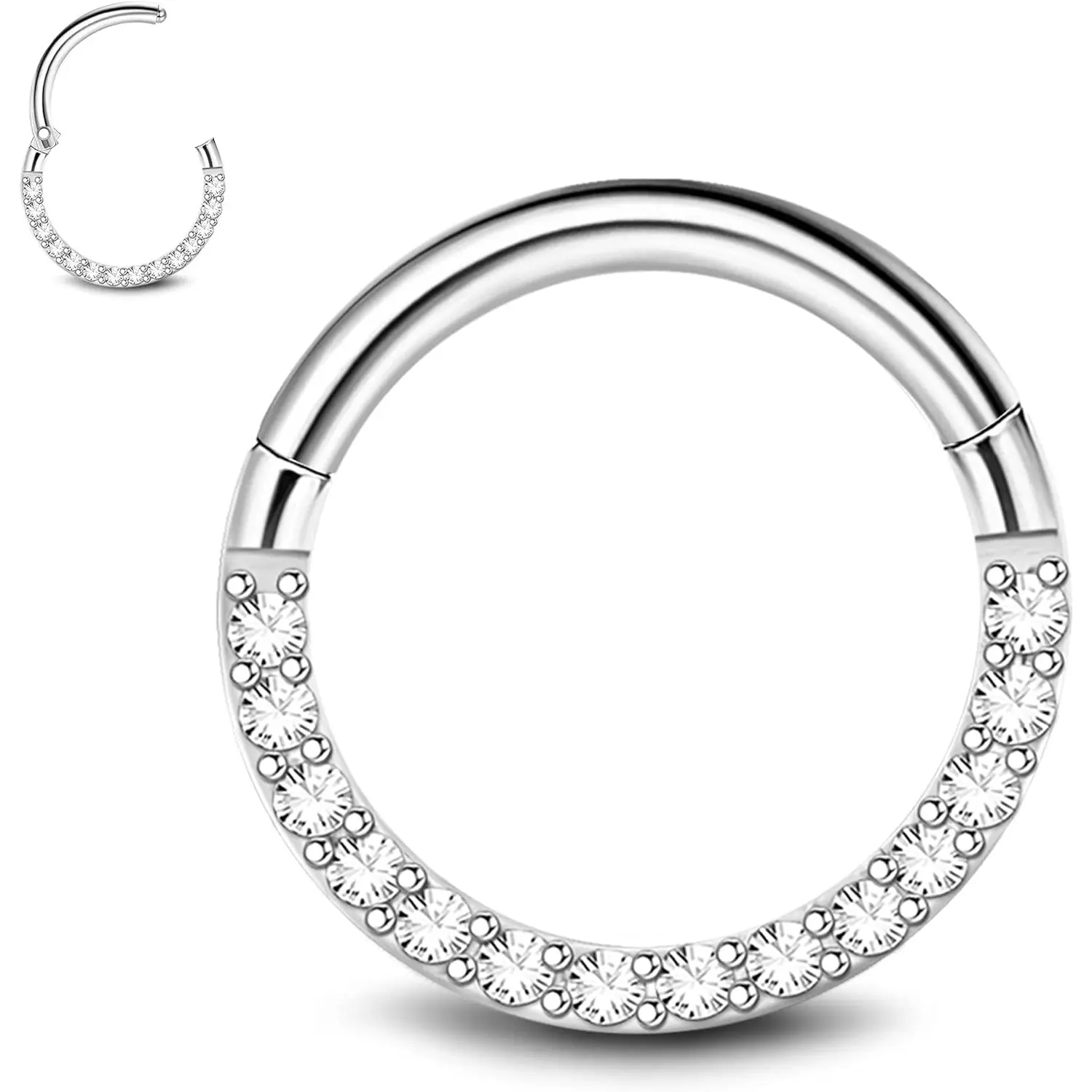 Milacolato Women's 16G-18G Hinged Septum Clicker Rings, 316L Surgical Stainless Steel Opal CZ Nose Piercing Jewelry for Cartilage Conch