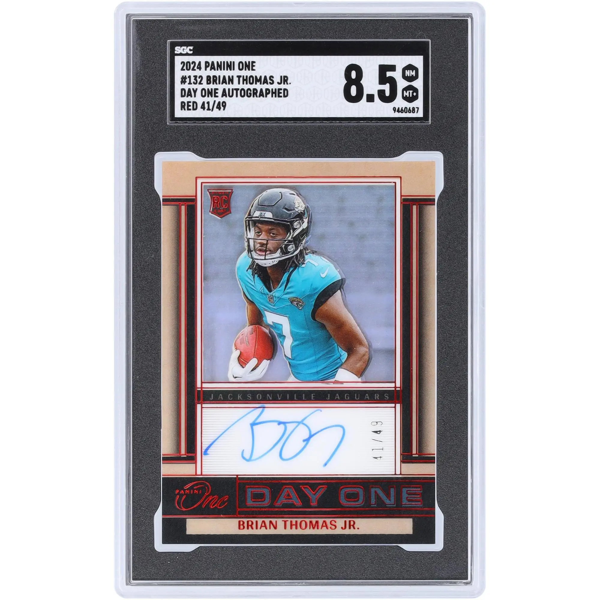 Brian Thomas Jr. Jacksonville Jaguars Autographed 2024 Panini One Day One Auto Red #132 #41/49 SGC Authenticated 8.5 Rookie Card - Fanatics Authentic Certified