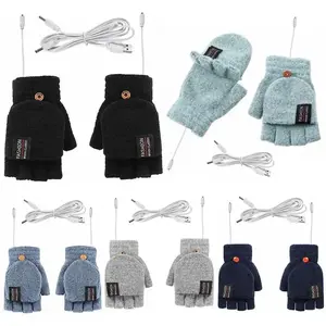 USB Electric Heated Gloves Adjustable Temperature Double-Sided Heating Gloves Washable Full Half Finger Warmer Touchscreen Fingerless Hands Warmer Electric Thermal Gloves for Outdoor Hiking