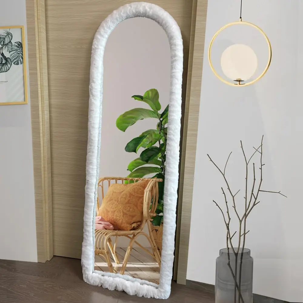 Fluffy Mirror Cover - 64"x21" Full Length Stretch Universal Ultra Soft Non-Slip Cover Warm Home Decor for Bedroom Cloakroom, Gift for Girls