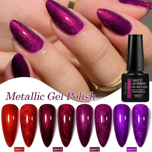 MEET ACROSS 4pcs Red Rose Metallic Gel Polish Set, Nail Art, Glitter Thread Shell Gel, Ideal Manicure Gift for Autumn and Winter, Soak off Long Lasting Gel polish Kit Nail Design