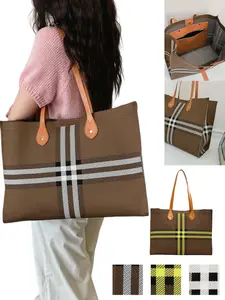 Plaid PU Tote Bag, 40x30x13 Cm, Lightweight 0.56 Kg, Large Capacity for Laptop & Daily Essentials, 3 Color Options, Perfect for Work & Leisure