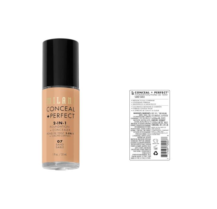 Milani Conceal + Perfect Liquid Foundation in Sand, 1 Fl. Oz.