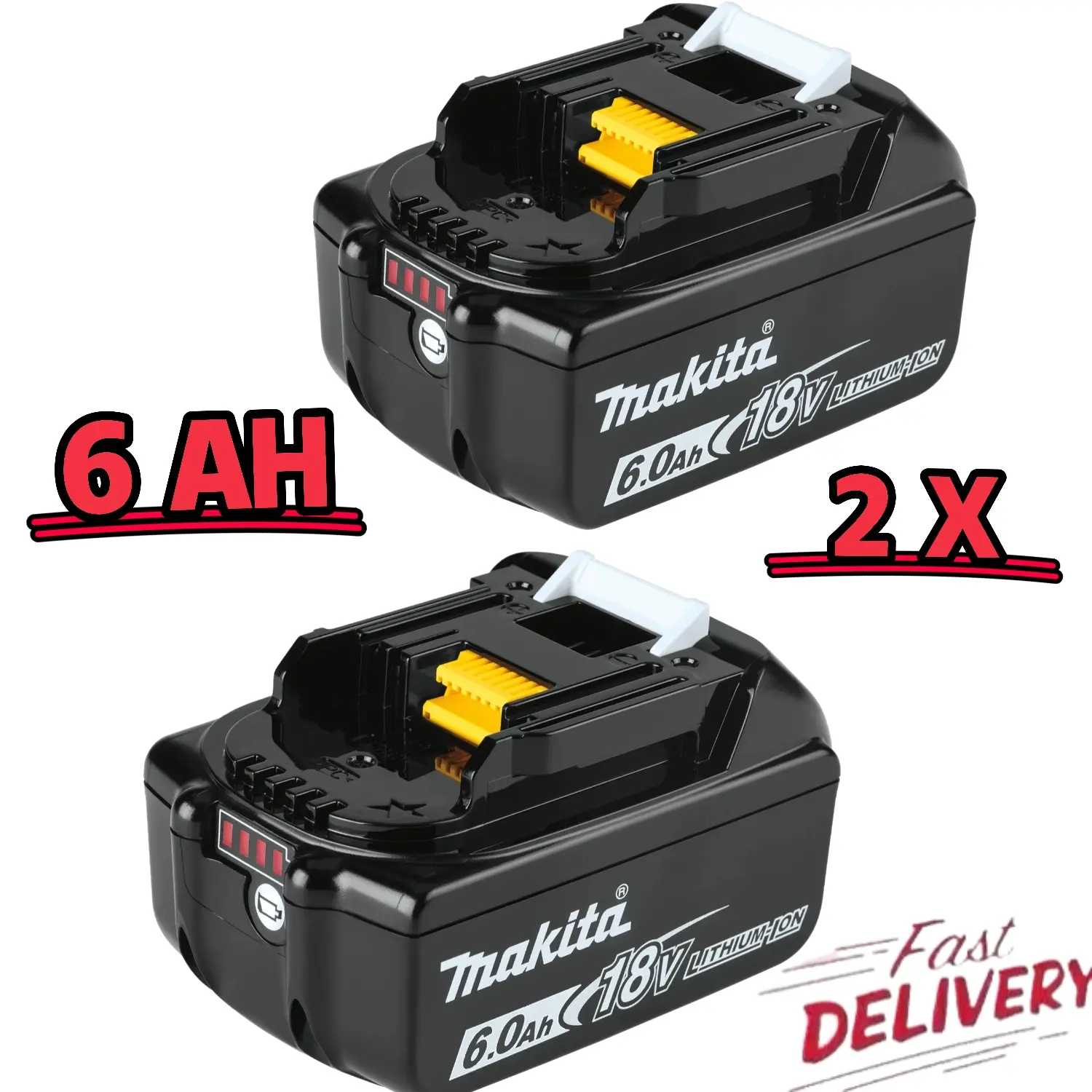 2x 18V 6.0Ah LXT Lithium-Ion Cordless Tool Batteries, Lithium Battery Replacement for Makita BL1830 BL1850 BL1860 BL1840, with LED Indicator, Durable, Reliable, Portable, High-Performance, Fast Shipping
