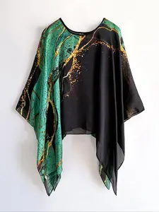 Women's Abstract Print Open Front Cape Shawl, Casual Lightweight Breathable Scarf for All Seasons, Fashion Accessories for Women & Girls, Clothes