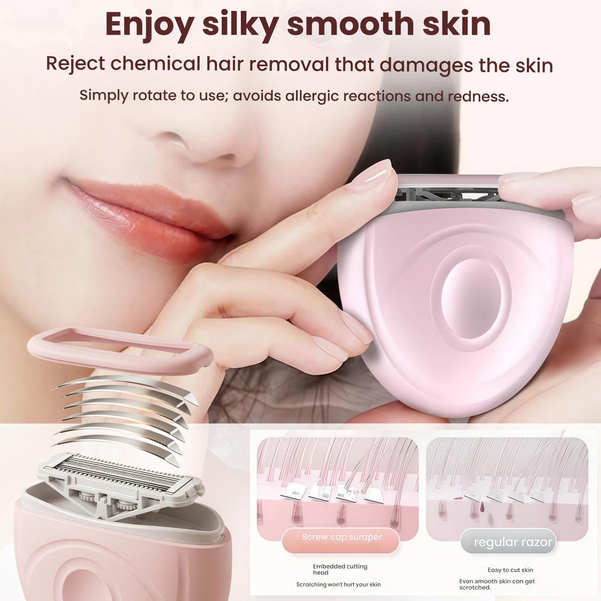 Portable Mini Women's 6 Blade Razor, Pivoting & Rotating Head Shaving Razor for Smooth Close Shave, Portable Hair Removal for Face Legs Full Body