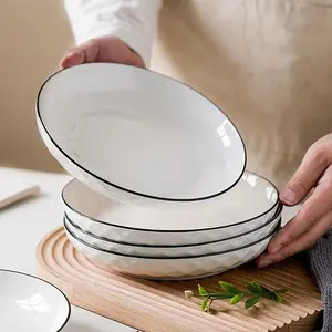 1 Set 4pcs Diamond Ceramic Plates, 7inch/8inch Dinner Plates, Durable Multifunctional Tableware for Pasta Salad Dessert Sushi BBQ Hot Pot