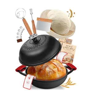 Dutch Oven Bread Baking Pot with Lid, 6 Quart Cast Iron Design & Complete Sourdough Kit - Banneton Basket, Dough Tools, Silicone Sling for Artisan Bread Making