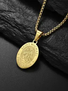 St. Michael The Archangel Pendant Necklace for Men & Boys, Stainless Steel Jewelry for Party, Daily Clothing Decor, Trendy All-match & Exquisite Jewelry for Birthday Gift