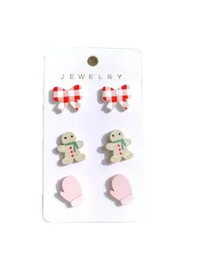 3 Pairs Christmas Acrylic Earrings Set Cute Bow & Gingerbread Design Ideal Holiday Party Gift for Women