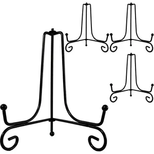 4PCS Premium Black Iron Plate Stands for Display 6 Inch, Decorative Solid Metal Plate Holders for Displaying, Mini Easel, Frame, Book, Card, Plaque, Bowl, Picture Stands for Display