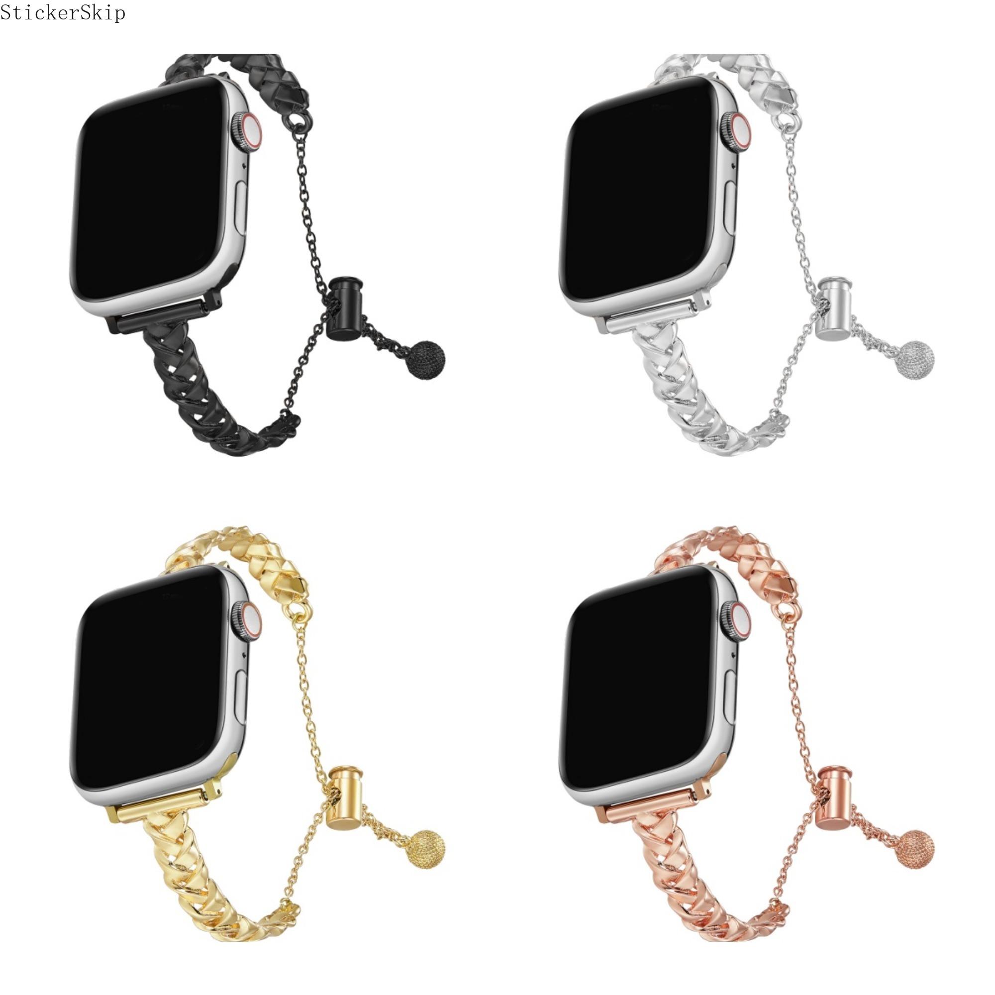 2026 Apple Watch Band, Braided Leather Chain Strap with Safety Chain, Gothic Punk Style iWatch Wristband for Series 10 9 8 7 6 5 4 SE Ultra, Adjustable Luxury Replacement Strap for Daily Wear & Night Out
