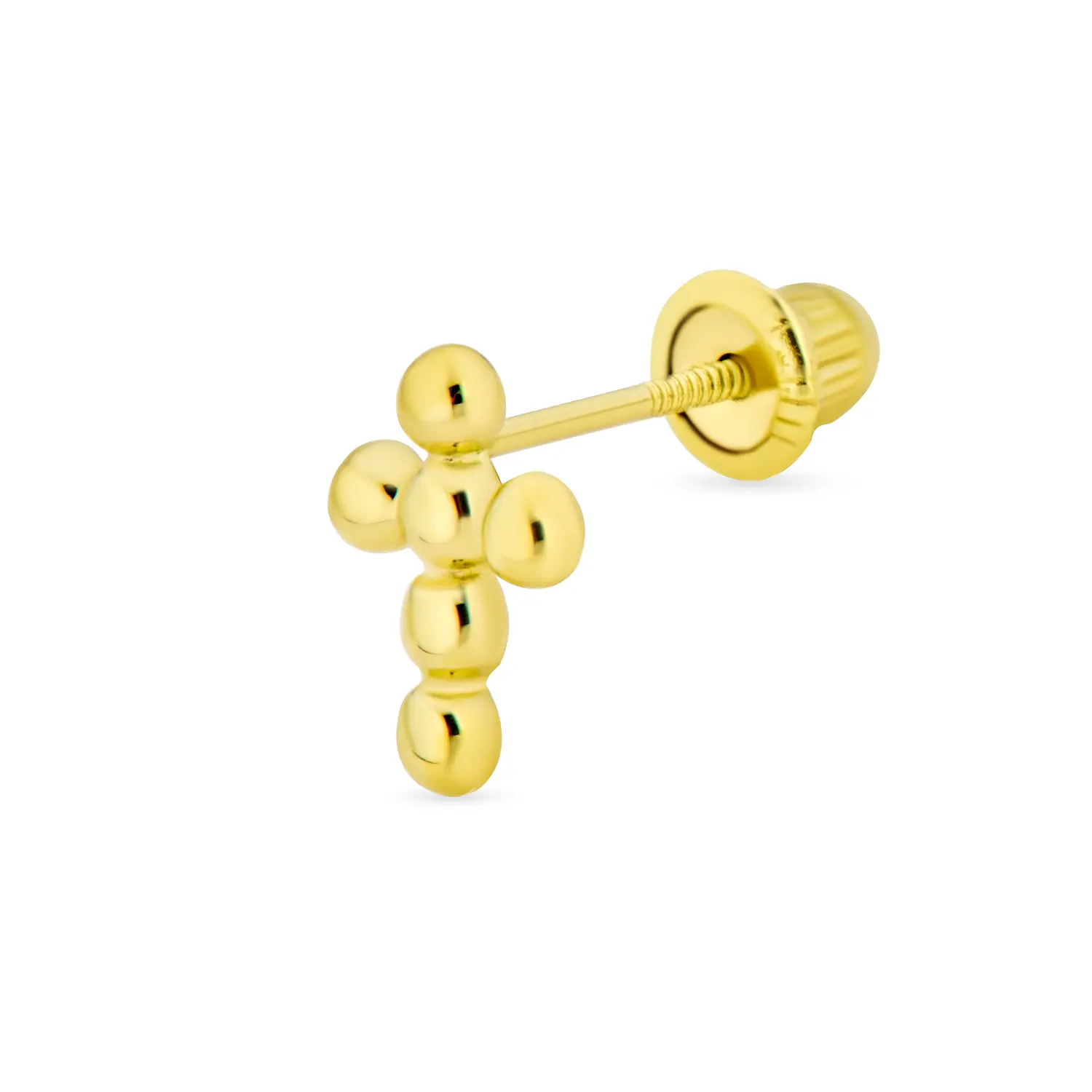 Tiny 3MM 14K Gold Religious Puff Ball Cross Cartilage 1 Stud Earring Screwback