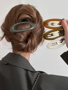 Simple Jelly Color Metal Oval Spring Flat Hair Clips, Elegant Hair Accessories for Women & Girls, Minimalist Headwear Suitable for Daily and Party Use
