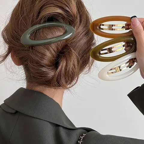 Simple Jelly Color Metal Oval Spring Flat Hair Clips Barrettes, Elegant Fashion Hair Accessories for Women & Girls, Minimalist Headwear Suitable for Daily and Party Use, Hair Style Accessory