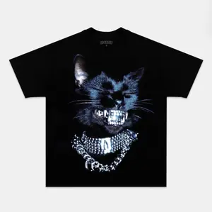 Streetwear Cat with Grillz & Chains T-Shirt - Edgy Animal Graphic Tee