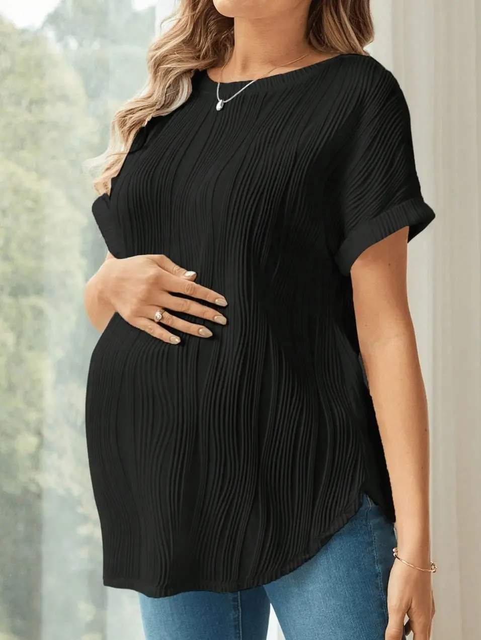 Maternity Short-Sleeve Tops, Casual Summer White And Black T-Shirts, Maternity Blouses