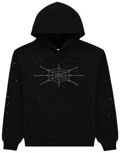 Sp5der Rhinestone Silk Hoodie 'Black'