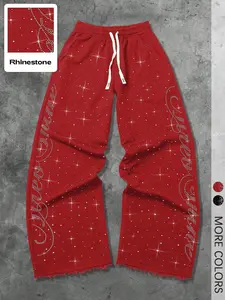 1 Pair Red Oversized Sweatpants, Casual Streetwear with Raw Hem and Elastic Waist, Unisex in Lounging and Daily Wear