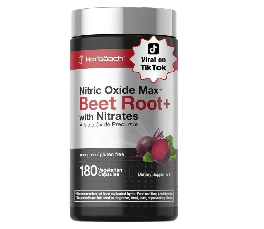 Horbaach Nitric Oxide Beet Root Capsules | 180 Count | with Nitrates and Precursor | For Men and Women | Vegetarian, Non-GMO, Gluten Free Supplement
