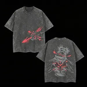 Men's Choso Blood Manipulation Jujutsu Kaisen (JJK) Anime Manga 2-Sided Washed Round Neck Short-Sleeve T-Shirt, Casual Fit Streetwear, Vintage Distressed Graphic Menswear Top, Unisex Casual Wear, Shortsleeve