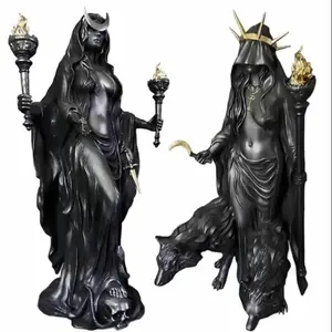 Gothic Hecate Statue, Dark Goddess Holding Torch, Witch Sculpture, Halloween Decor, Mystical Altar, Religious Decoration, Resin Home Ornament