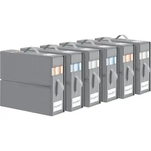 Bed Sheet Organizers and Storage 6 Pack - Foldable Sheet Holder for Linen Bedding Storage Box for organization, Sheets Set Holder for Blanke, Towel ( &  Size), Grey