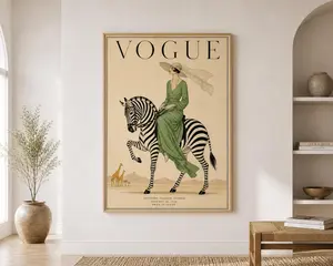 [No Frame]Vintage Vogue Zebra Poster: Art Deco Fashion Safari Print (1920s Magazine Cover)