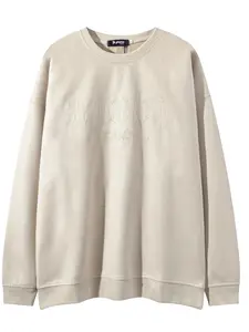 Men's American Vintage Letter Patch Embroidered Sweatshirt, Trendy Fashion Suede Velour Round Neck Top, Casual Style for Daily Wear