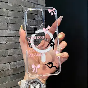 Magnetic Soft TPU Protective Smartphone Case - MagSafe Compatible, Waterproof, Anti-Scratch, Resistance, Lightweight, Magnetic Closure, Gymnastics Silhouettes & Pink Bows Design for iPhone 11/12/13/14/15/16 & ProMax