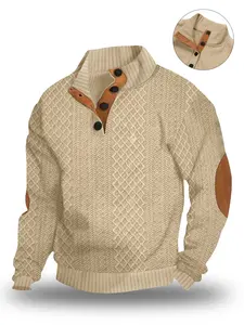 New Fall Casual Polo Neck Zipper Men's Sweater Hoodie, Comfortable Fashion Menswear for Leisure Wear, Daily Simple Button Design