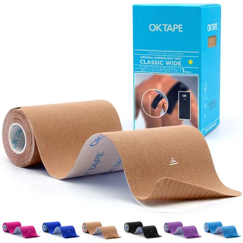 OKTAPE Unisex 2x Wider Breathable Kinesiology Sports Tape, 1 Precut Cotton Elastic Latex-Free Roll (4"x10", 10Pcs) - Stretchy Adhesive Support for Running Pain Relief & Joint Support