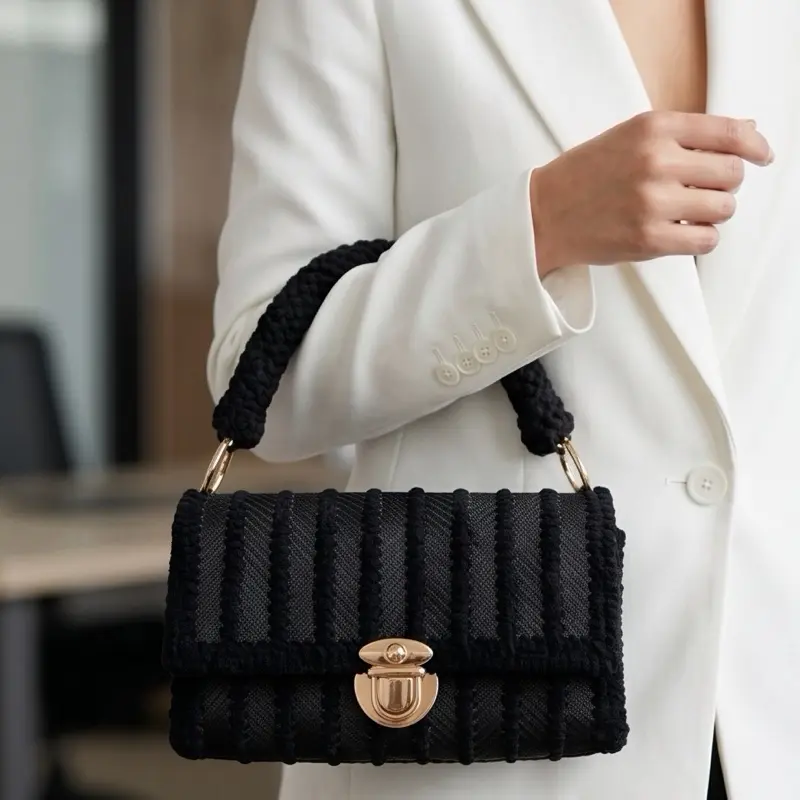 Handmade Crochet Shoulder Bag – Black