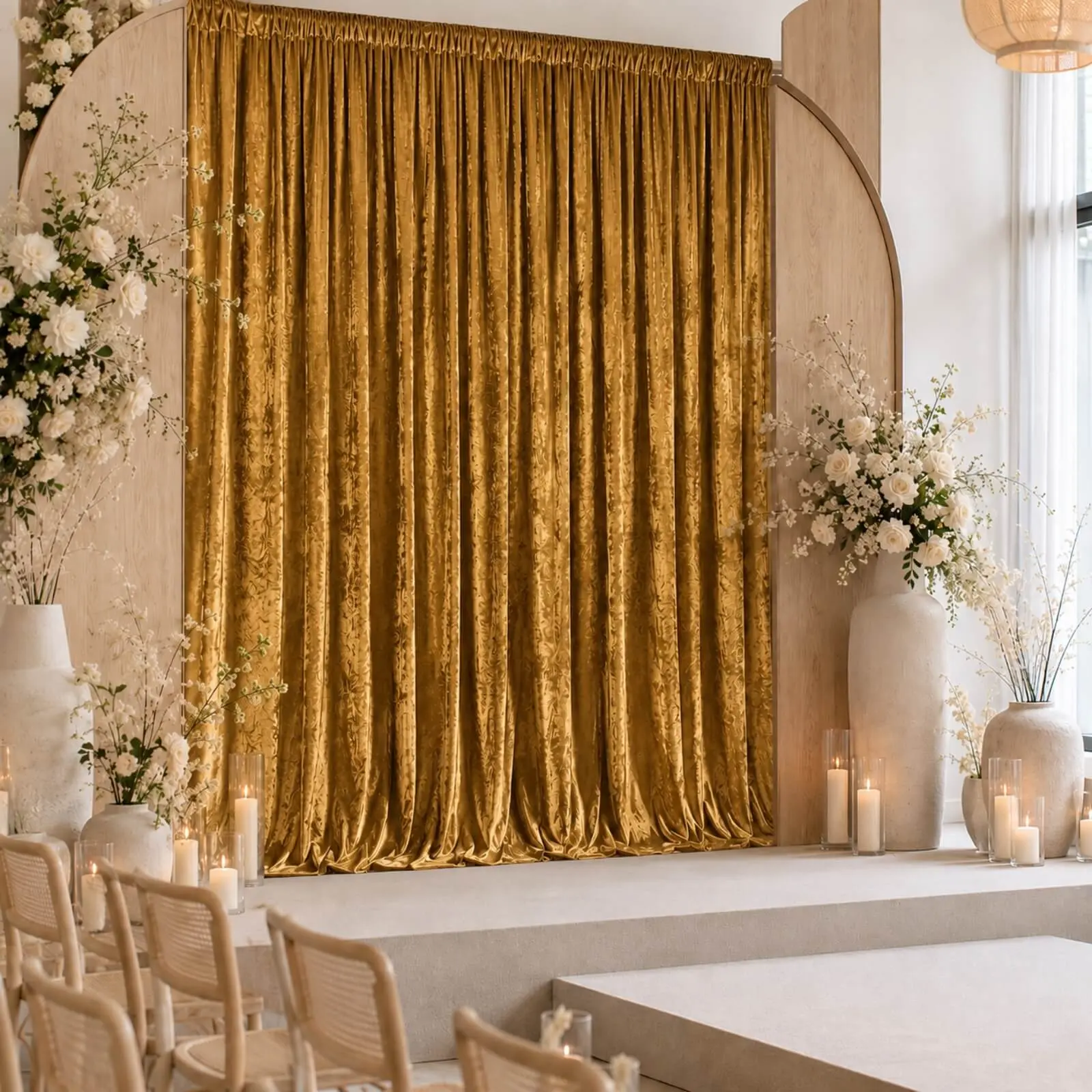 10ft x 10ft Premium Crushed Velvet Backdrop Curtain Gold – Photo Booth Backdrop & Event Drape Panel with Rod Pocket, 70% Blackout