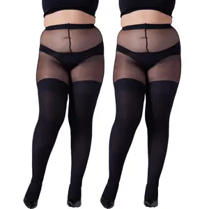 2 Pairs Plus Size Pantyhose for Women 20 Denier Sheer Stocking