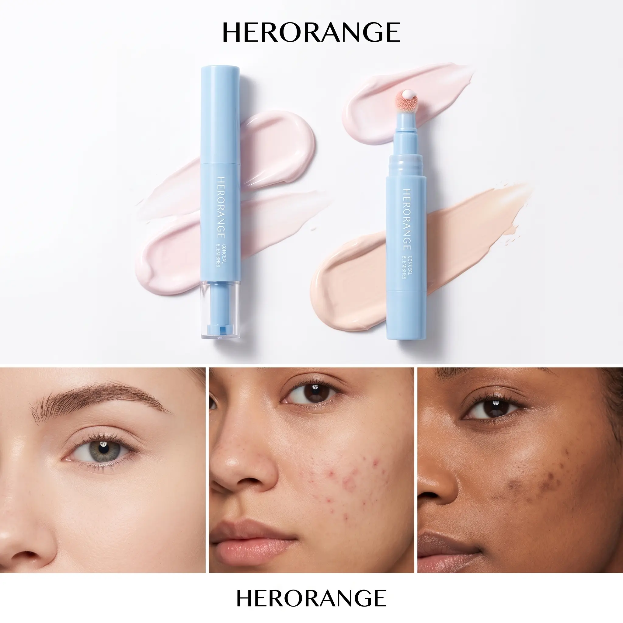 HERORANGE Complexion Perfecting Concealer - 50g, Smooth, Shimmery, Alcohol-Free, Silicone-Free, 3 Shades Available, Lightweight Full Coverage Cosmetic for All Skin Types, Evens Tone, Boosts Natural Youth Glow