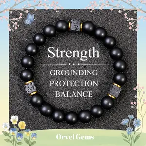 Matte Black Onyx & Lava Cube Balance Bracelet - Ultimate Protection & Inner Strength, Unisex Healing Stone Stretch Bracelet for Men & Women Grounding