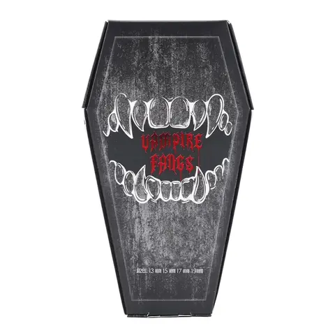 Reusable 4-Size Resin Vampire Fangs Set - Spooky Fake Teeth with Denture Adhesives, Coffin Gift Box, Denture Care Item for Halloween Adult Cosplay, Creepy Roleplay Accessories