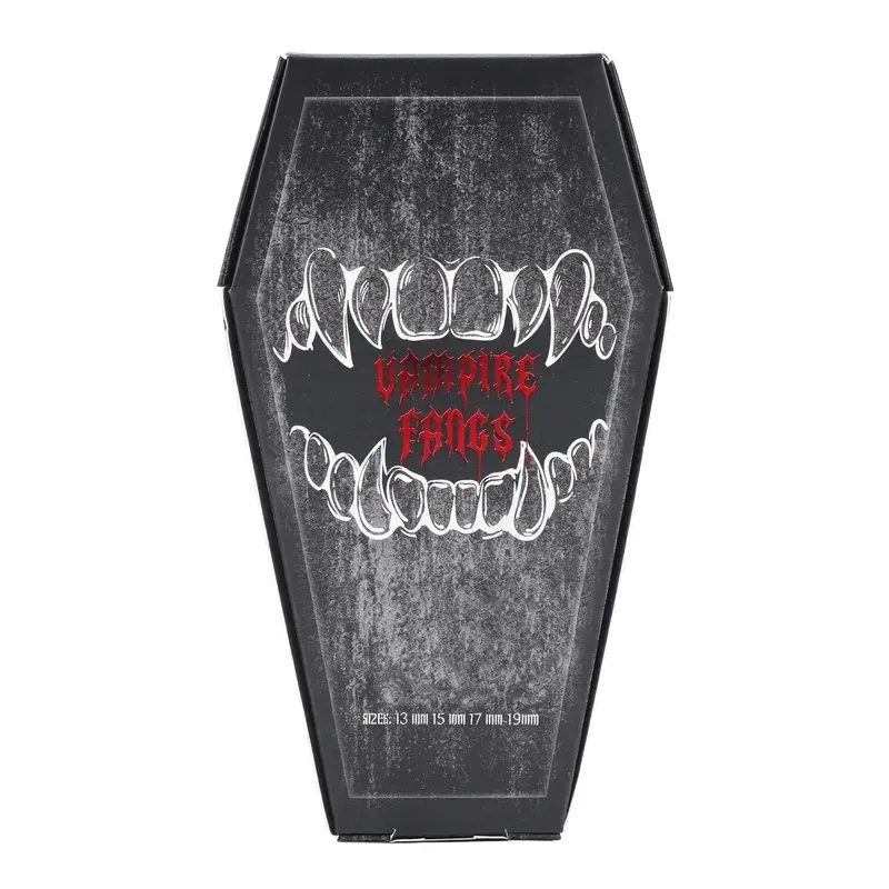 Reusable 4-Size Resin Vampire Fangs Set - Spooky Fake Teeth with Denture Adhesives, Coffin Gift Box, Denture Care Item for Halloween Adult Cosplay, Creepy Roleplay Accessories