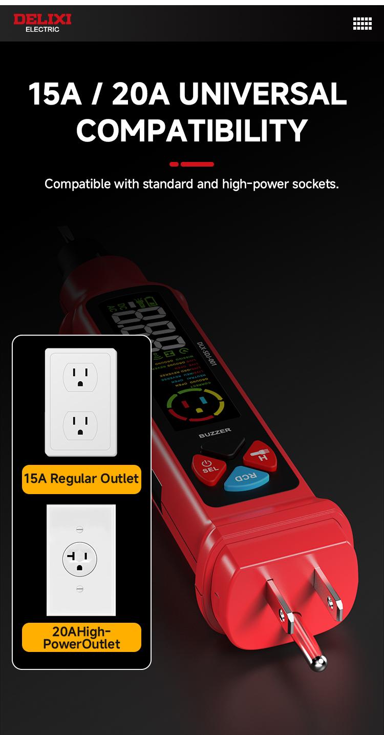 DELIXI 2 in 1 Outlet Circuit & Voltage Tester Pen, 2–440V AC Voltage Detector with NCV Function, Integrated GFCI Outlet Tester & Polarity Check, LCD Display, Audible Alarm & Flashlight, 3 Prong AC Voltage Socket Checker, Wiring Fault Detector detail 10