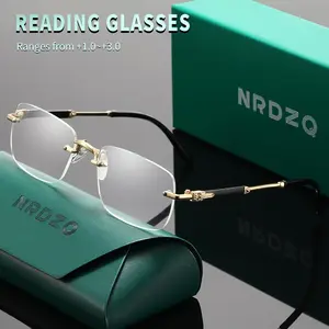 NRDZQ Luxury Carved Frameless Blue Light Blocking Reading Glasses (100-300 Degrees), Unisex, Multiple Colors, Gift Box Included, Reading Eyeglasses
