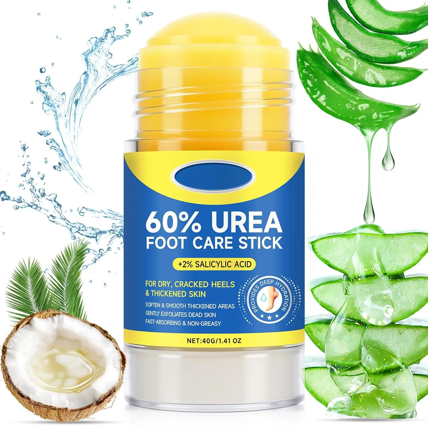 60% Urea with 2% Salicylic Acid Urea Foot Care Stick, Foot Cream Moisturizer for Dry Cracked Feet, Knees, Elbows, Hands,Moisturizes and Hydrates the Dry Skin,Callus Remover & Skin Softener, Mother Day Gift