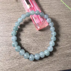 7-8mm Type A Blue Water Jadeite Bracelet, Natural Ice Jade Beaded Fine Jewelry