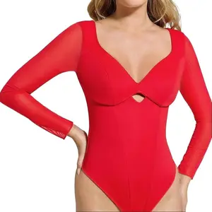 Popilush Shapewear Bodysuit with Mesh Sleeves