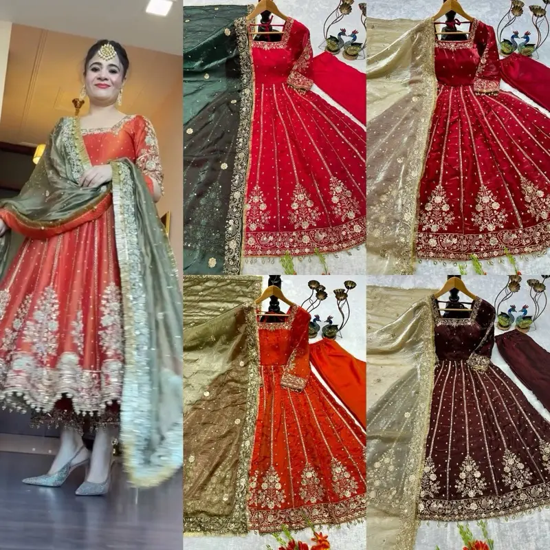 green emerald velvet dress RANGREZA Maroon Girls Frock Pakistani Clothes
