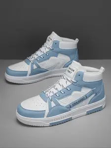 Men's Fashion Sporty High-Top Skate Shoes, Colorblock Thick Sole Sneakers, Letter Patchwork Casual Running Shoes for Outdoor Wear