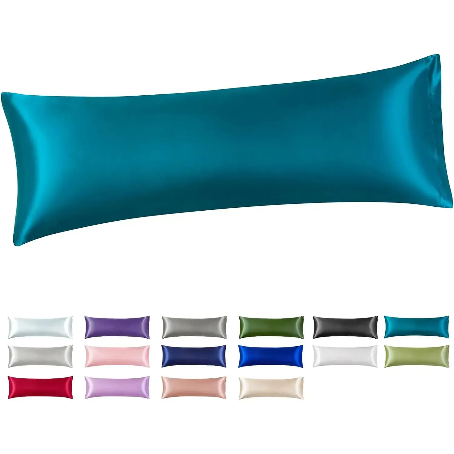 Satin Body Pillow Cover, Teal Silky Cooling Satin-Silk Body Pillow Cas with Envelope Closure (20x54, Teal)