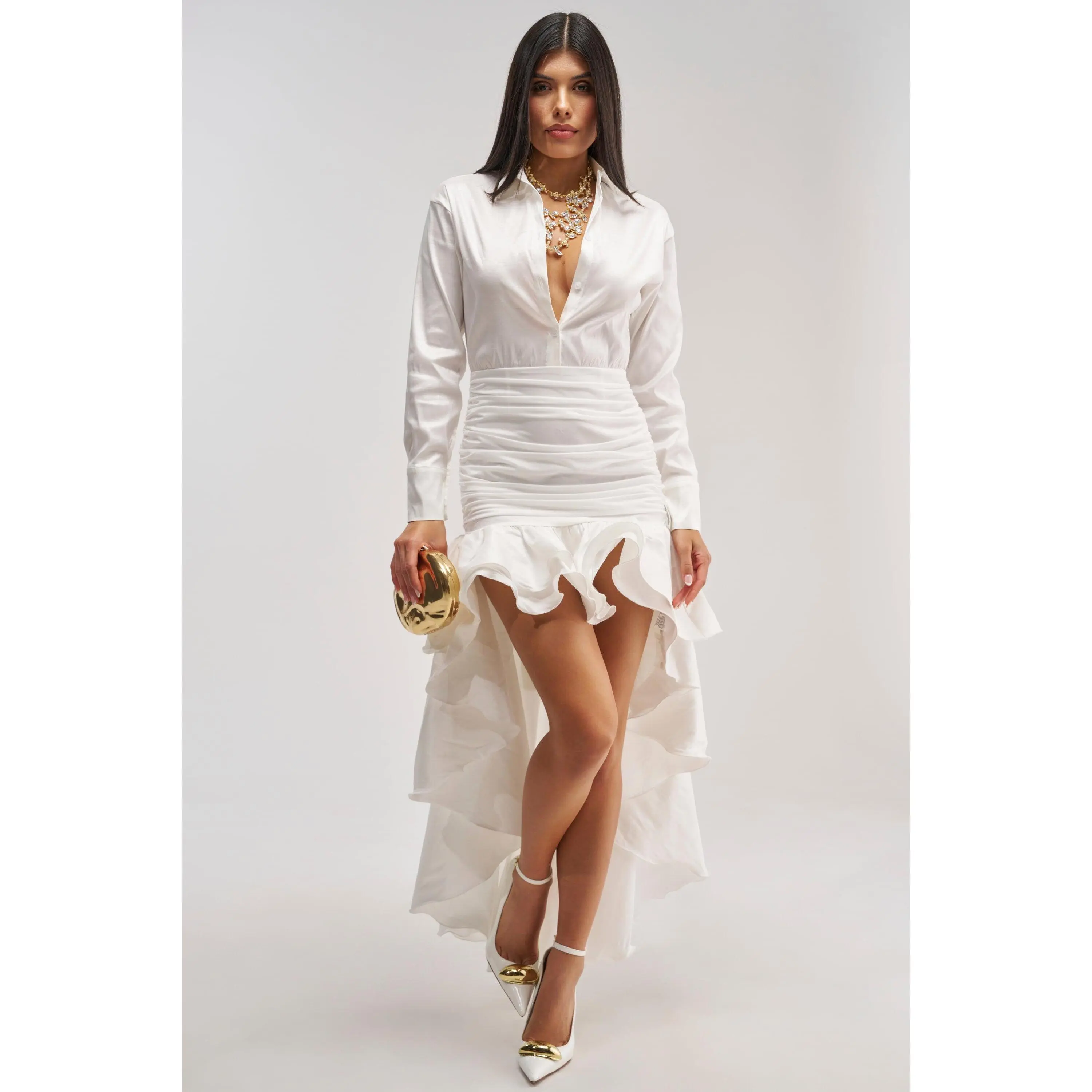BACK TO WERK POPLIN MAXI DRESS IN WHITE