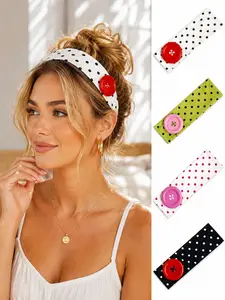 4 Pcs Polka Dot Button Hair Bands for Women, Elegant Fashion Sweet Style, Elastic Hair Accessories for Fitness, Home, Shopping