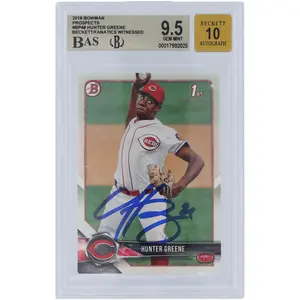 Hunter Greene Cincinnati Reds Autographed 2018 Bowman Prospects #BP48 Beckett Fanatics Witnessed Authenticated 9.5/10 Card - Fanatics Authentic Certified